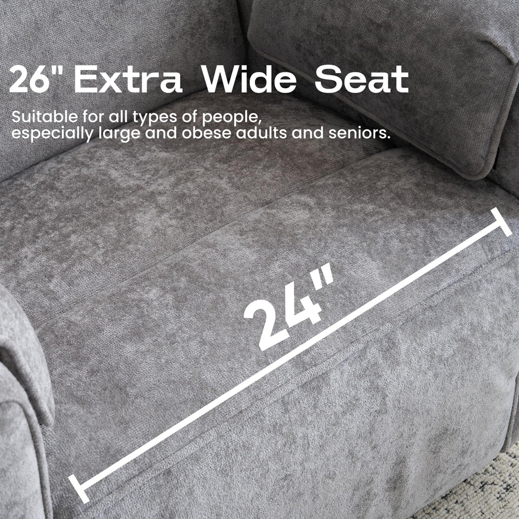 Oversized Swivel Rocking Recliner Chair with USB Ports, Grey D656041