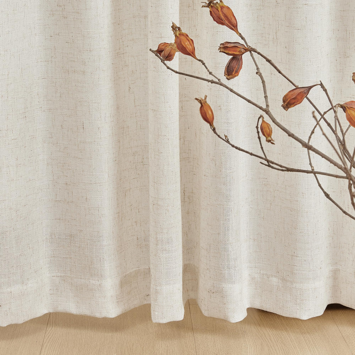 90 Inches Long Semi Sheer Linen Curtains, 2 Panels N322