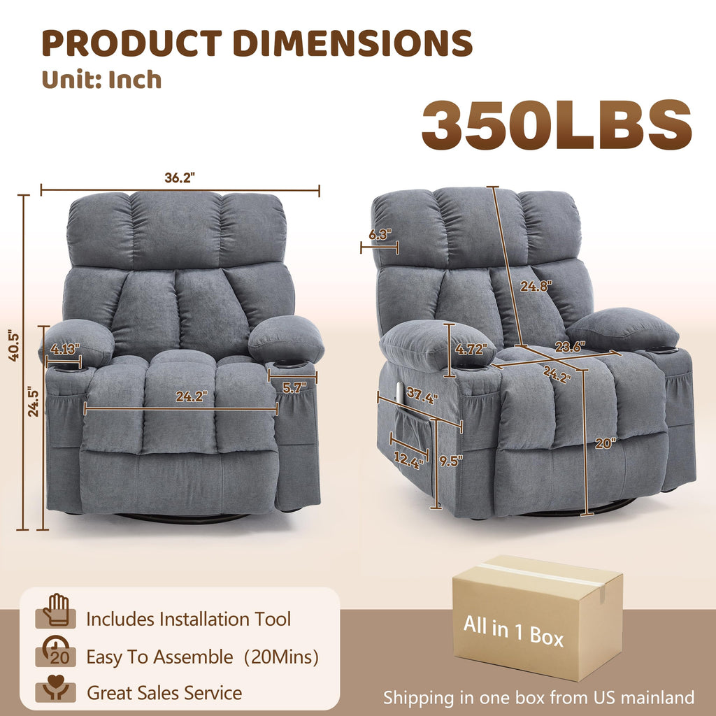 Oversized Grey Swivel Massage Recliner Chair J464605
