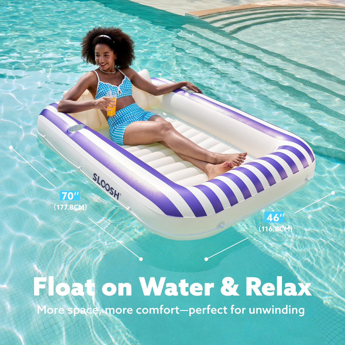 Inflatable Tanning Pool Lounger Float with Pillow A97390