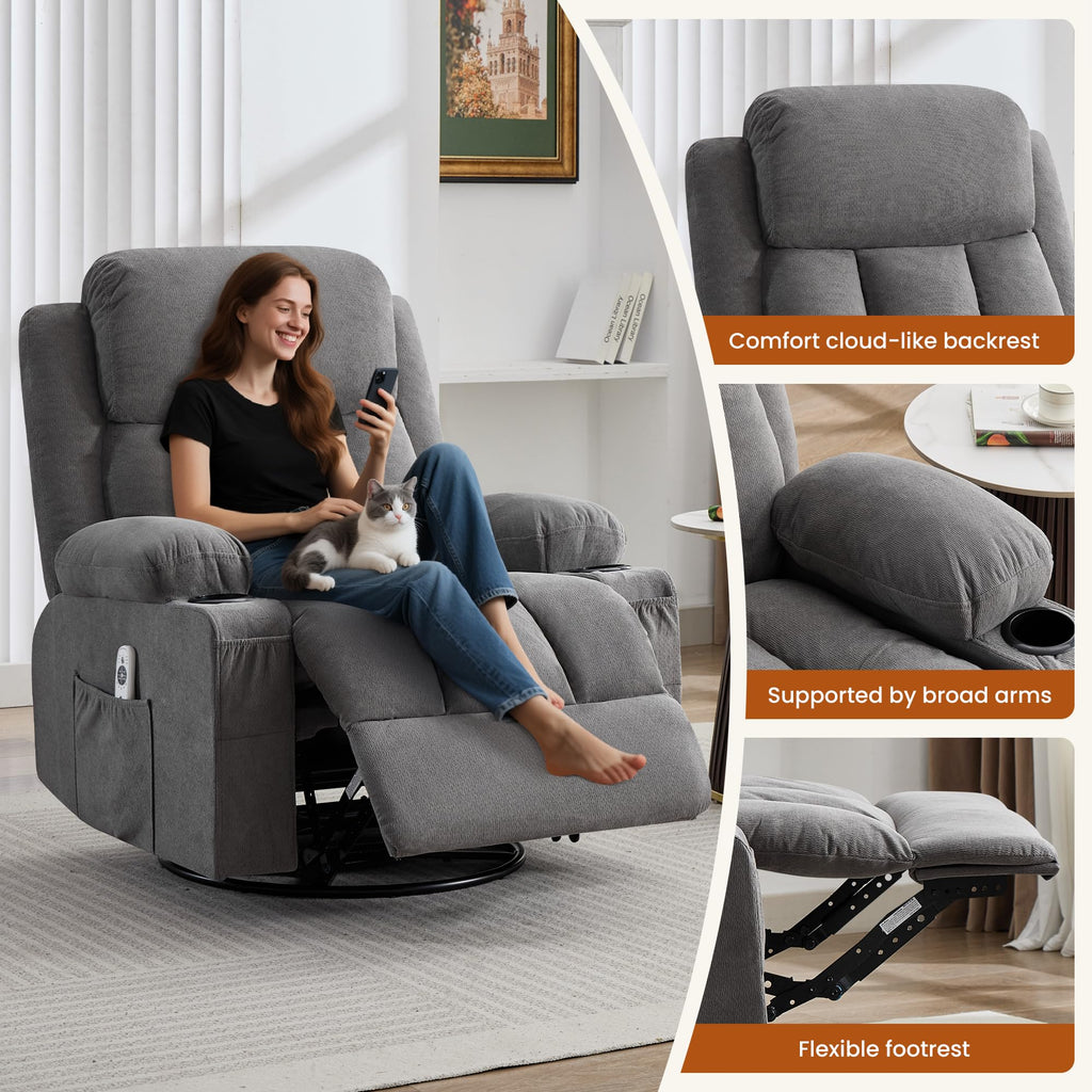 Swivel Rocker Recliner Chair with Massage and Heat F8621