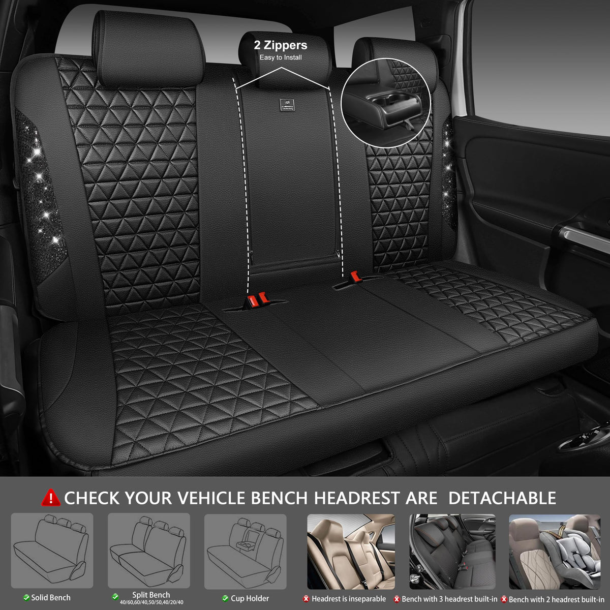 Black Leather Car Seat Covers Full Set J868