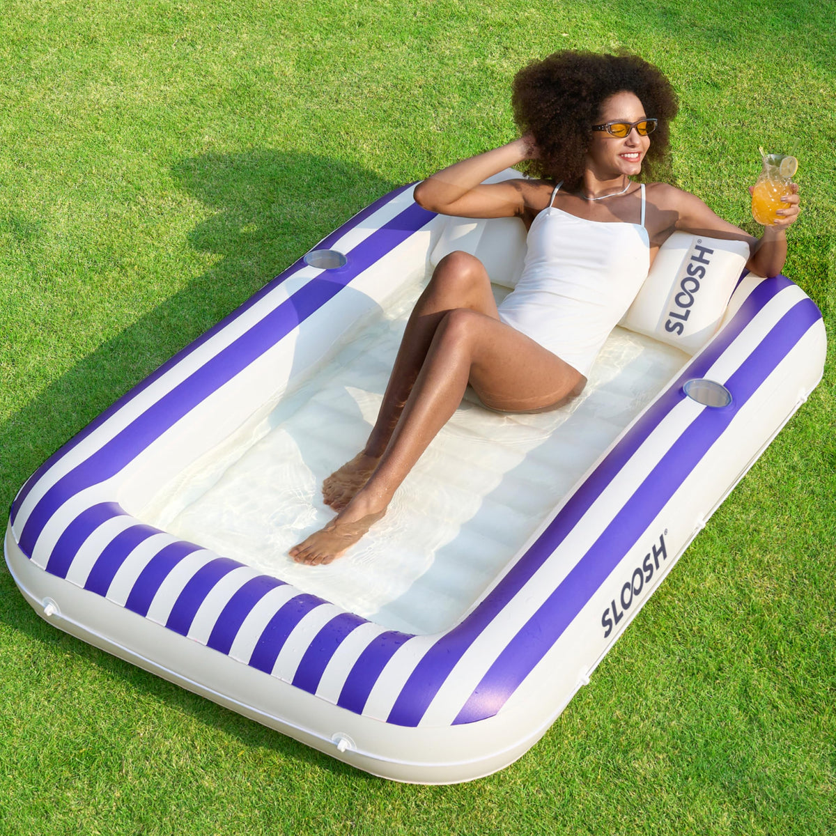 Inflatable Tanning Pool Lounger Float with Pillow A97390
