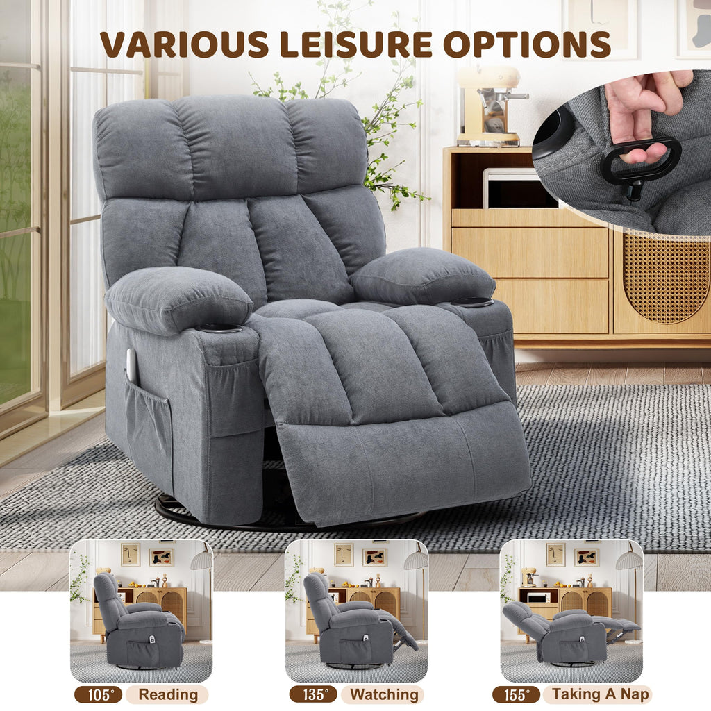 Oversized Grey Swivel Massage Recliner Chair J464605