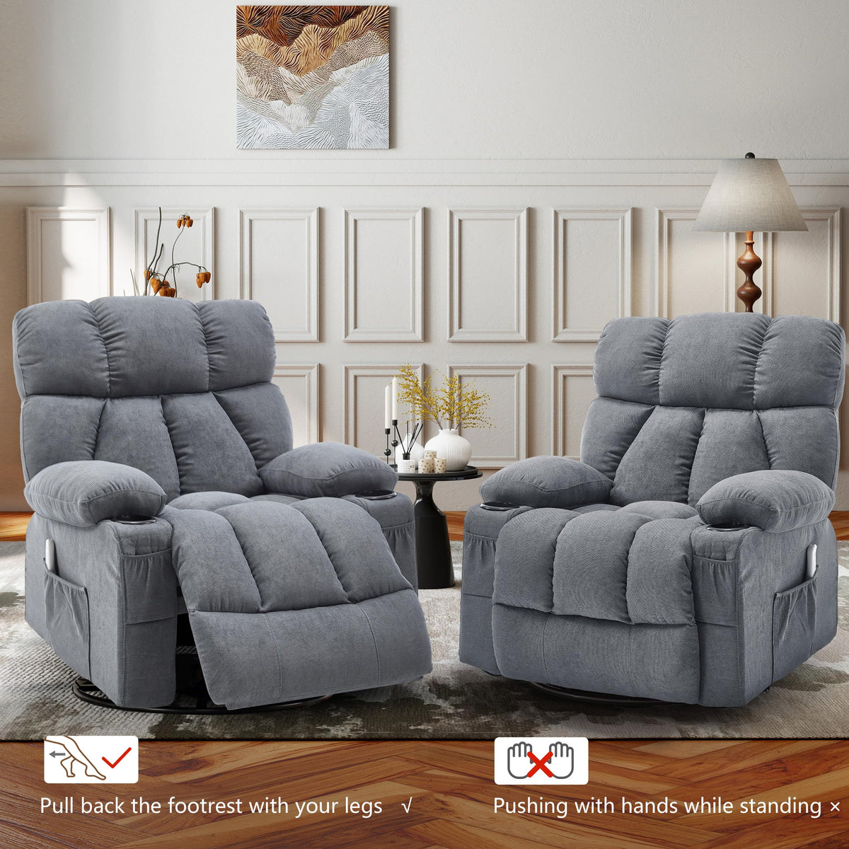 Oversized Grey Swivel Massage Recliner Chair J464605