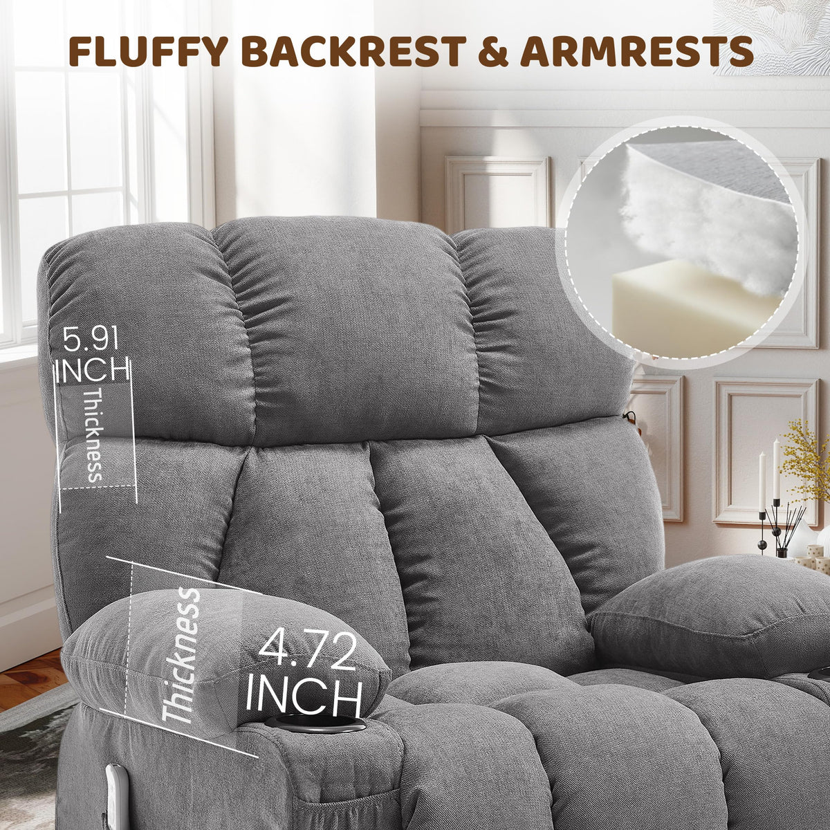 Oversized Grey Swivel Massage Recliner Chair J464605