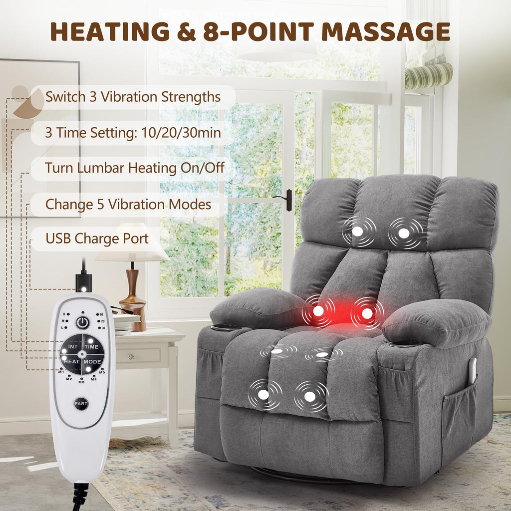 Oversized Grey Swivel Massage Recliner Chair J464605